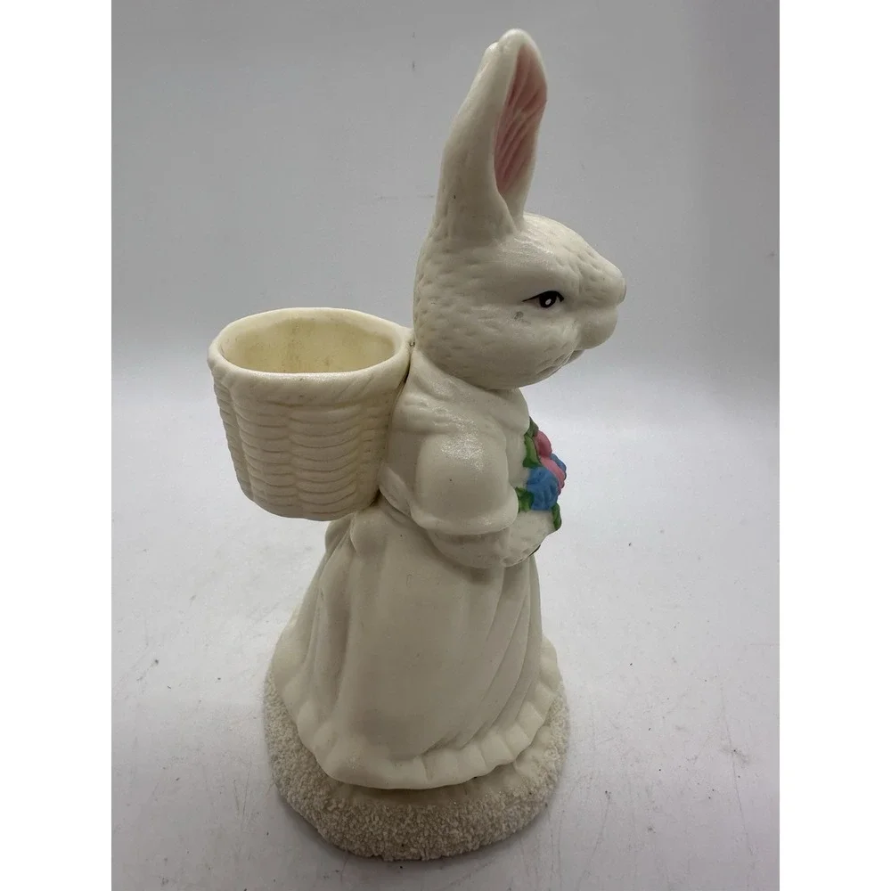 Vintage Easter Bunny Rabbit candleholder Figurine White Dress 5‎ Inch